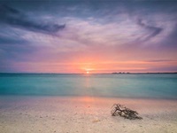 Pastelfarbener Sonnenuntergang an einem Strand in Fort Myers in Florida